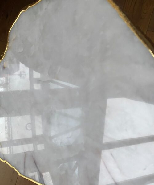 Large Premium White Quartz Natural Shape Gold Edge Platter 5 / Cheeseboard / Tray / Sign Board L34xW21xD1cm - 1467g - Image 9