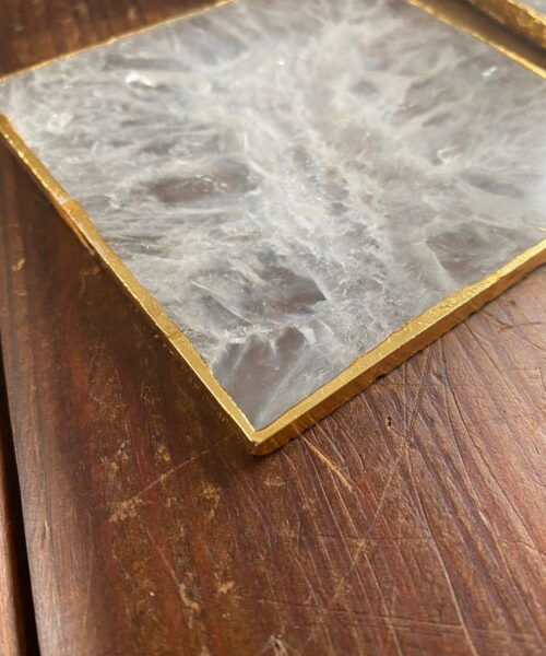 White Agate Premium Microcrystalline Quartz Coasters Square Shape 24ct Gold Edge (set of 4) Gift - Image 12