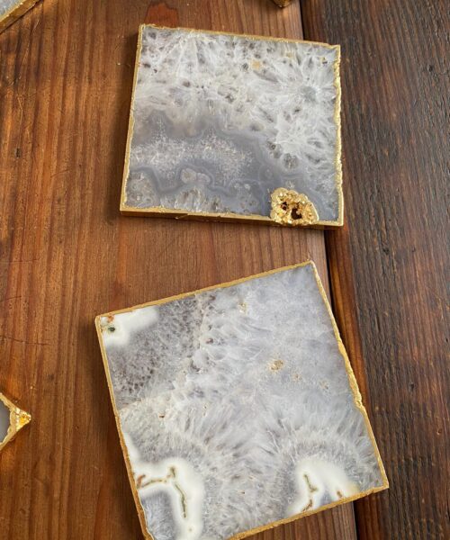 White Agate Premium Microcrystalline Quartz Coasters Square Shape 24ct Gold Edge (set of 4) Gift - Image 4