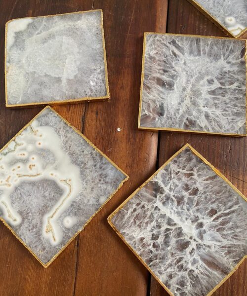 White Agate Premium Microcrystalline Quartz Coasters Square Shape 24ct Gold Edge (set of 4) Gift - Image 5