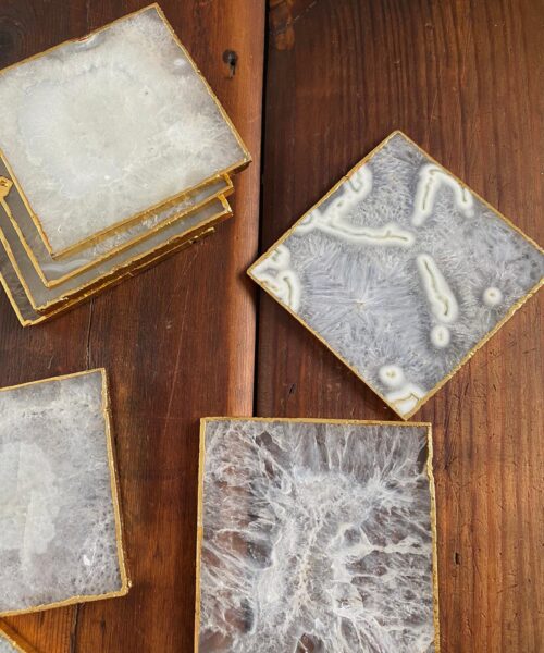 White Agate Premium Microcrystalline Quartz Coasters Square Shape 24ct Gold Edge (set of 4) Gift - Image 6