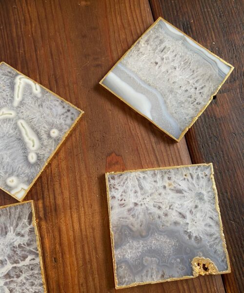 White Agate Premium Microcrystalline Quartz Coasters Square Shape 24ct Gold Edge (set of 4) Gift - Image 7