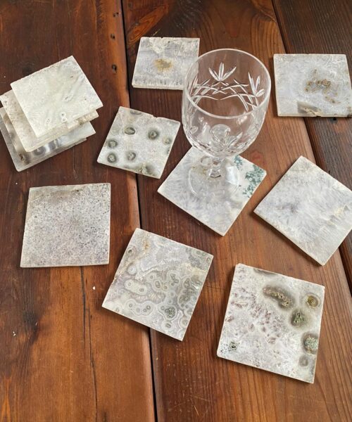 White Agate Premium Microcrystalline Quartz Coasters Square Shape Natural Edge (set of 4) Gift
