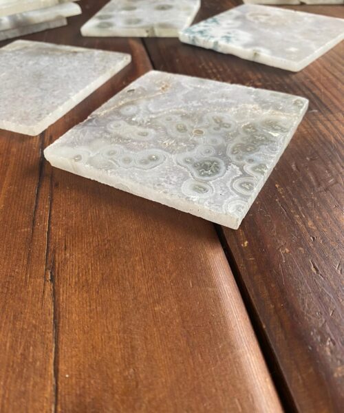 White Agate Premium Microcrystalline Quartz Coasters Square Shape Natural Edge (set of 4) Gift - Image 10