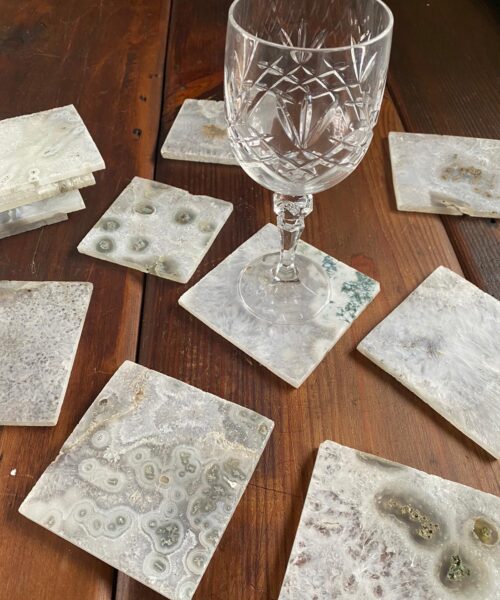 Alternative view of White Agate Premium Microcrystalline Quartz Coasters Square Shape Natural Edge (set of 4) Gift