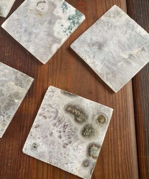 White Agate Premium Microcrystalline Quartz Coasters Square Shape Natural Edge (set of 4) Gift - Image 3
