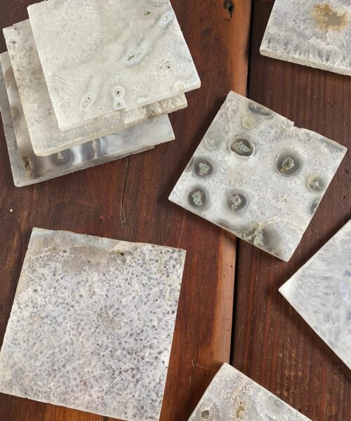 White Agate Premium Microcrystalline Quartz Coasters Square Shape Natural Edge (set of 4) Gift - Image 4