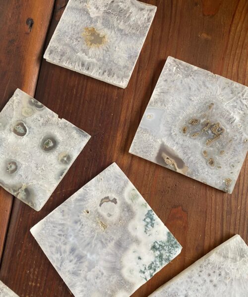 White Agate Premium Microcrystalline Quartz Coasters Square Shape Natural Edge (set of 4) Gift - Image 5