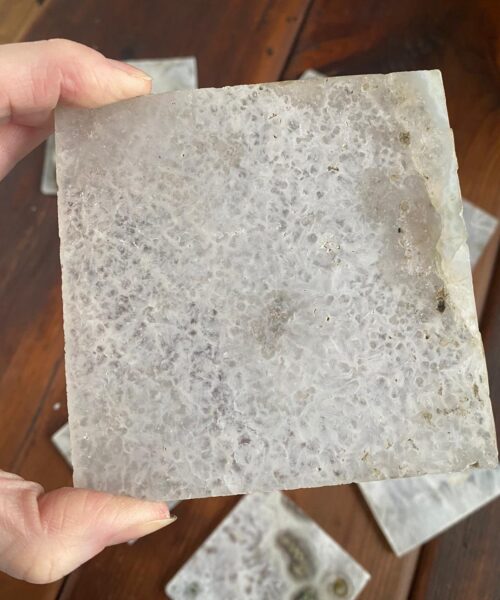 White Agate Premium Microcrystalline Quartz Coasters Square Shape Natural Edge (set of 4) Gift - Image 7