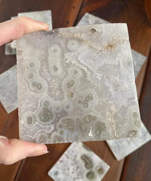 White Agate Premium Microcrystalline Quartz Coasters Square Shape Natural Edge (set of 4) Gift - Image 8