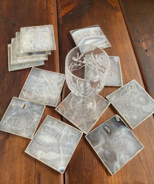 White Agate Premium Microcrystalline Quartz Coasters Square Shape Silver Edge (set of 4) Gift