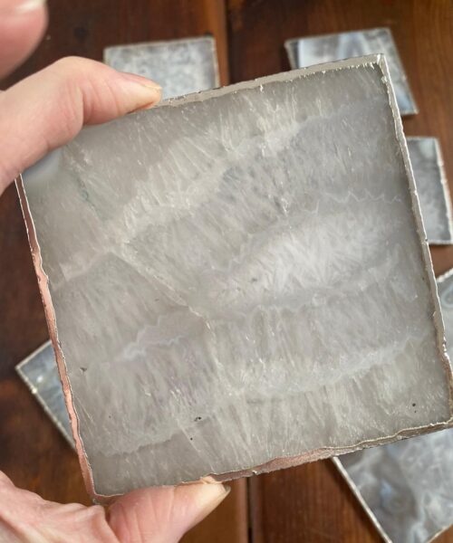 White Agate Premium Microcrystalline Quartz Coasters Square Shape Silver Edge (set of 4) Gift - Image 10