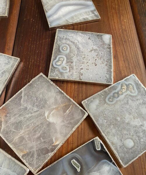 White Agate Premium Microcrystalline Quartz Coasters Square Shape Silver Edge (set of 4) Gift - Image 3
