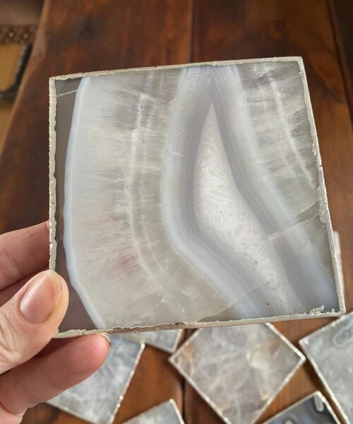 White Agate Premium Microcrystalline Quartz Coasters Square Shape Silver Edge (set of 4) Gift - Image 7