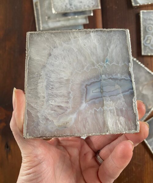 White Agate Premium Microcrystalline Quartz Coasters Square Shape Silver Edge (set of 4) Gift - Image 9