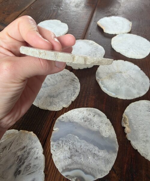 White Agate Premium Microcrystalline Quartz Coasters Natural Shape Natural Edge (set of 4) Gift - Image 8