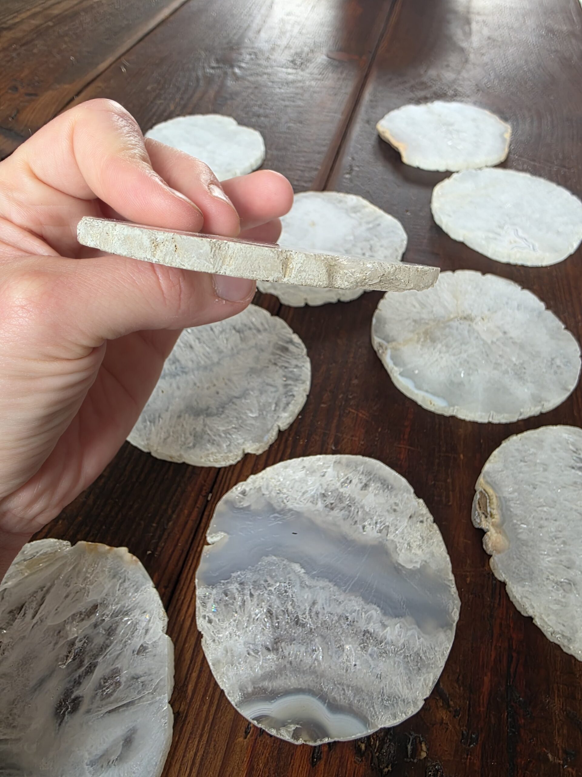 White Agate Premium Microcrystalline Quartz Coasters Natural Shape Natural Edge (set of 4) Gift - Image 8