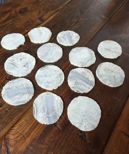 White Agate Premium Microcrystalline Quartz Coasters Natural Shape Natural Edge (set of 4) Gift - Image 9