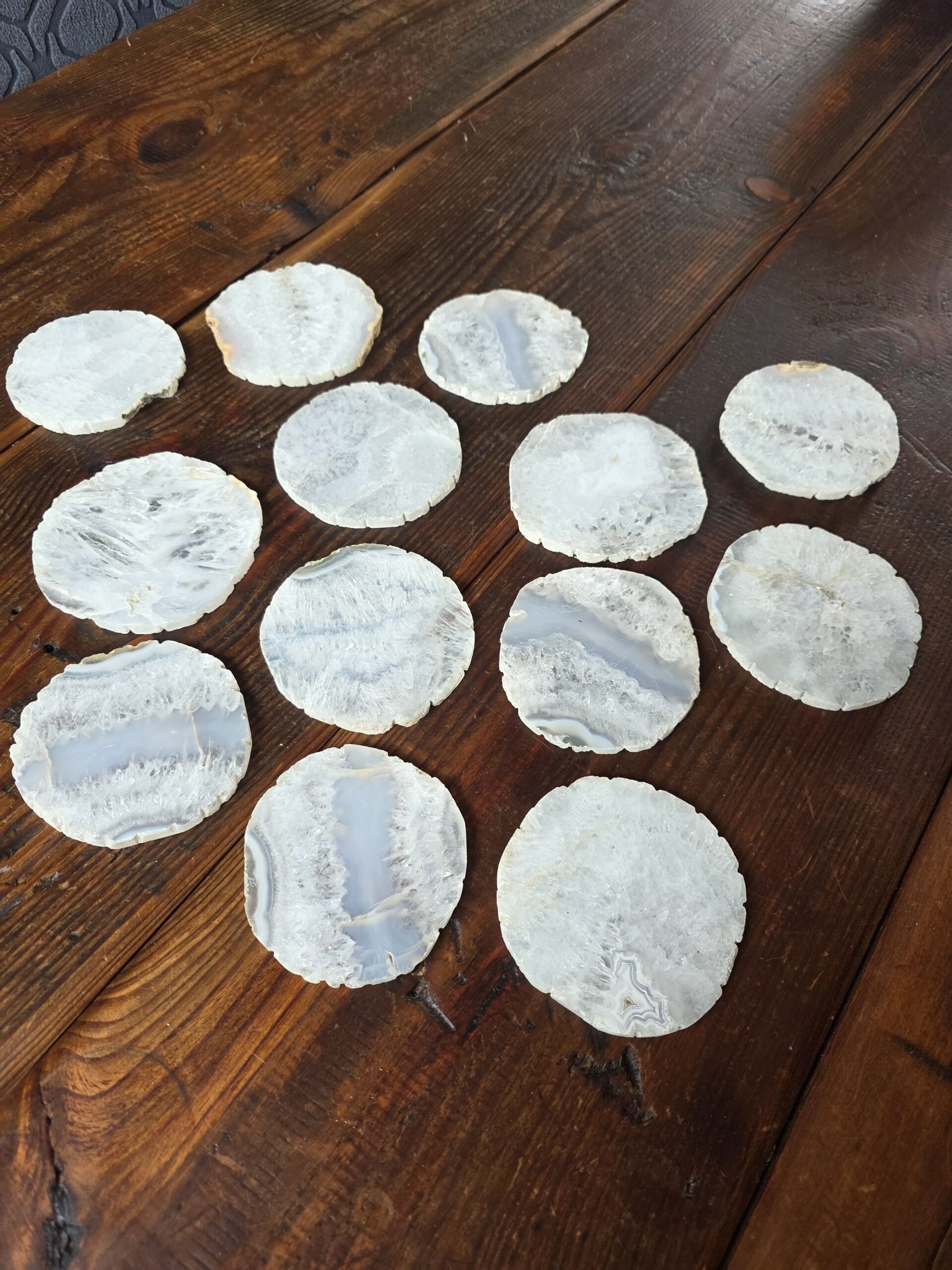 White Agate Premium Microcrystalline Quartz Coasters Natural Shape Natural Edge (set of 4) Gift - Image 9