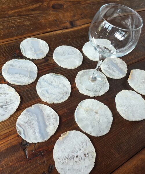 White Agate Premium Microcrystalline Quartz Coasters Natural Shape Natural Edge (set of 4) Gift