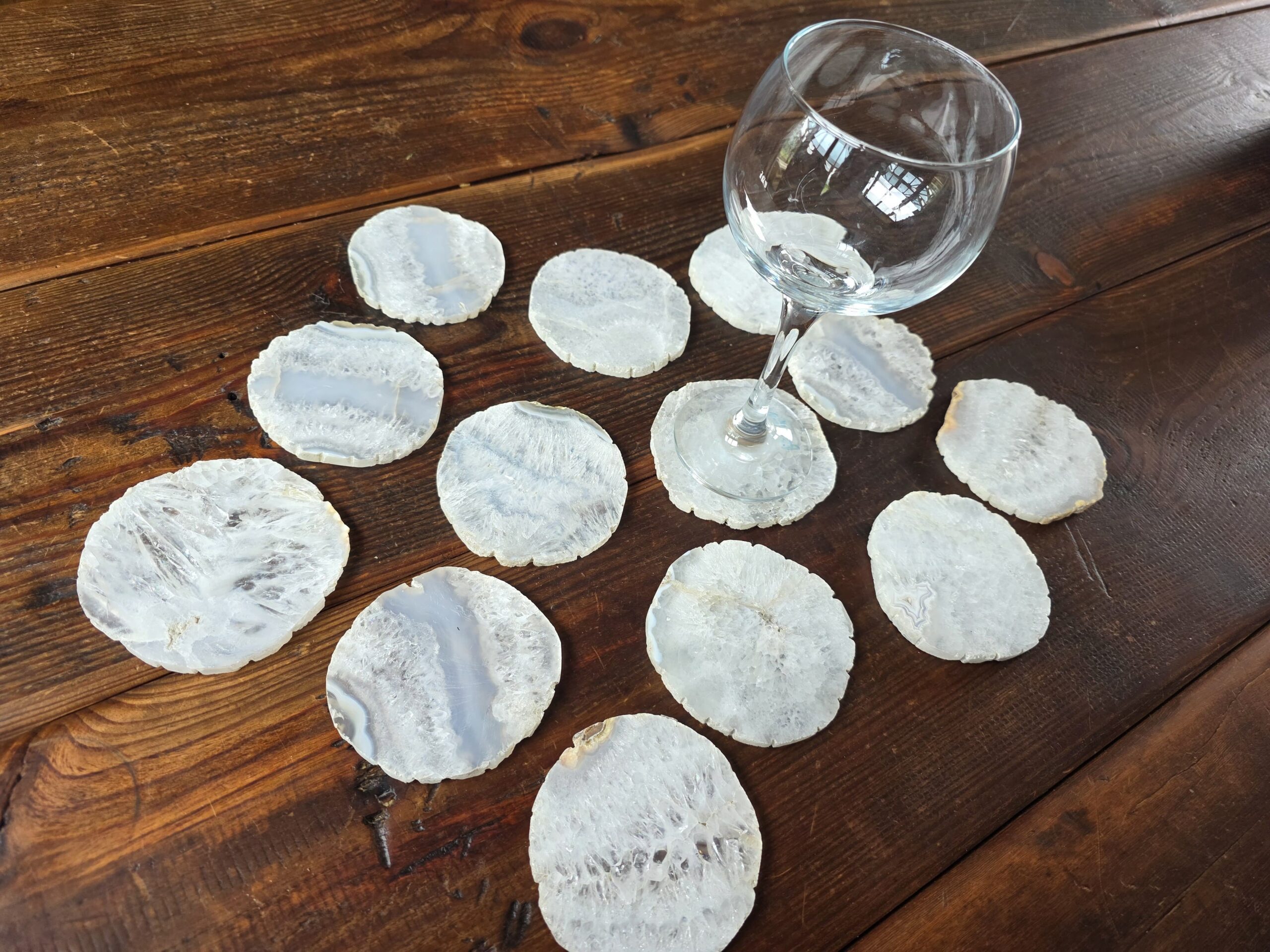 White Agate Premium Microcrystalline Quartz Coasters Natural Shape Natural Edge (set of 4) Gift