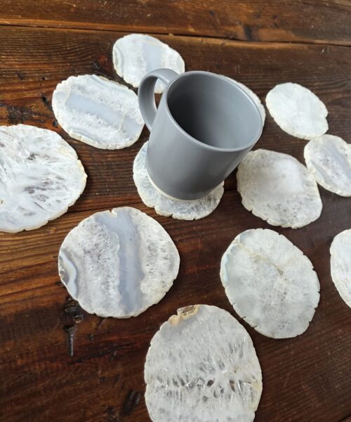 White Agate Premium Microcrystalline Quartz Coasters Natural Shape Natural Edge (set of 4) Gift - Image 11