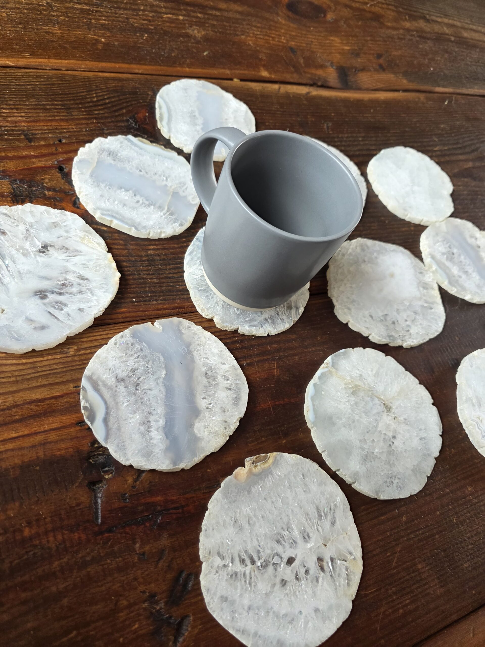 White Agate Premium Microcrystalline Quartz Coasters Natural Shape Natural Edge (set of 4) Gift - Image 11