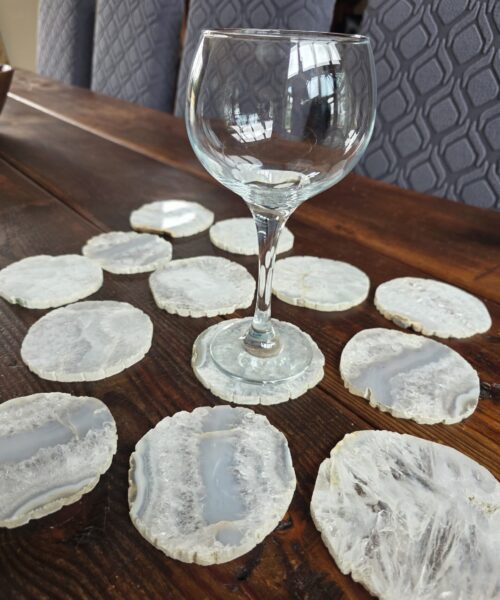 White Agate Premium Microcrystalline Quartz Coasters Natural Shape Natural Edge (set of 4) Gift - Image 12