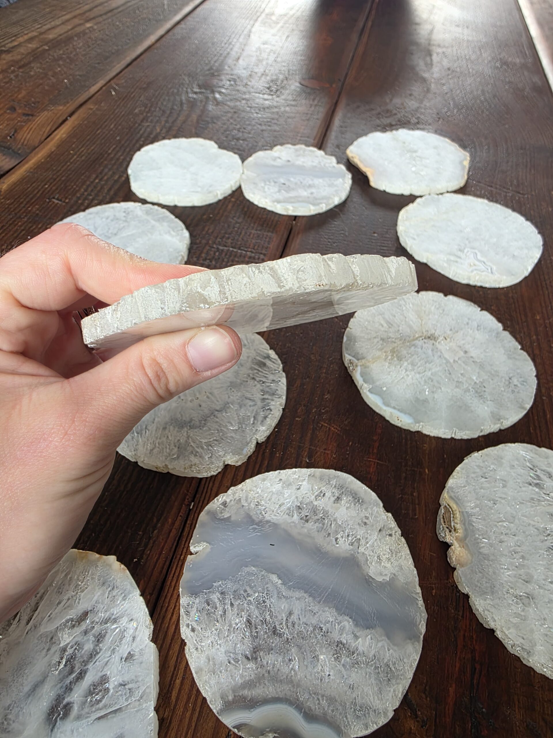 White Agate Premium Microcrystalline Quartz Coasters Natural Shape Natural Edge (set of 4) Gift - Image 13
