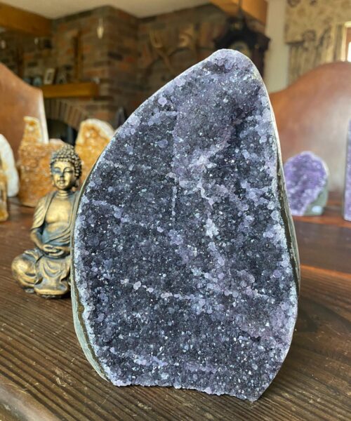 Premium High Grade Amethyst Druzy 161 Mini Geode Cluster Piece Cut Base 1611g H16xW11xD7cm
