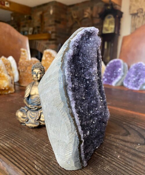 Premium High Grade Amethyst Druzy 161 Mini Geode Cluster Piece Cut Base 1611g H16xW11xD7cm - Image 4