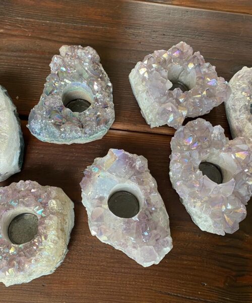Very Large Premium A Grade Amethyst Angel Aura Cluster Druzy Candle / Tealight Holders - Image 2