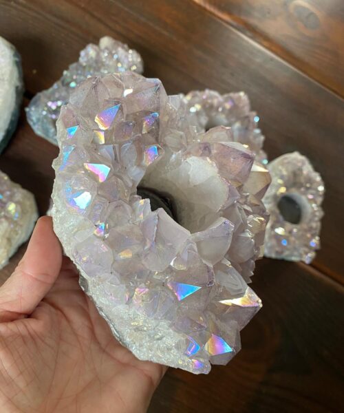 Very Large Premium A Grade Amethyst Angel Aura Cluster Druzy Candle / Tealight Holders - Image 3