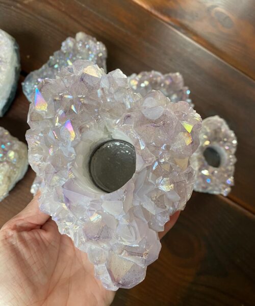 Very Large Premium A Grade Amethyst Angel Aura Cluster Druzy Candle / Tealight Holders - Image 4