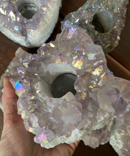 Very Large Premium A Grade Amethyst Angel Aura Cluster Druzy Candle / Tealight Holders - Image 8