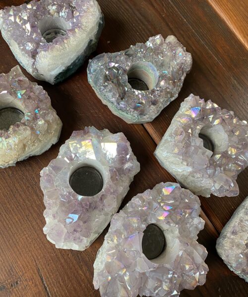 Very Large Premium A Grade Amethyst Angel Aura Cluster Druzy Candle / Tealight Holders - Image 9
