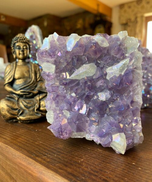 Premium High Grade Amethyst Angel Aura Druzy 105 Mini Geode Cluster Piece Cut Base 886g H7.5xW9xD6cm