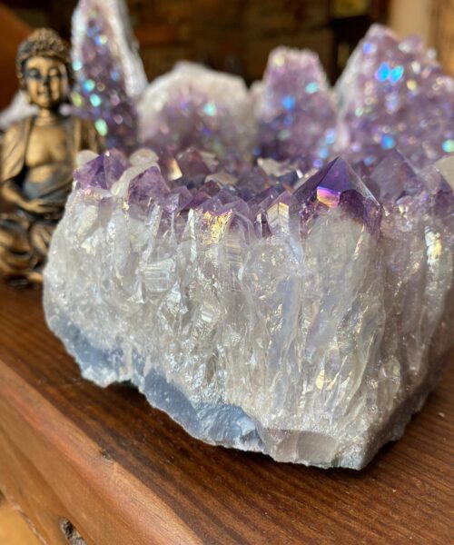 Premium High Grade Amethyst Angel Aura Druzy 105 Mini Geode Cluster Piece Cut Base 886g H7.5xW9xD6cm - Image 5