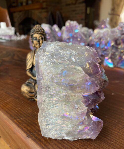 Premium High Grade Amethyst Angel Aura Druzy 106 Mini Geode Cluster Piece Cut Base 783g H9.5xW7.5xD6cm - Image 4