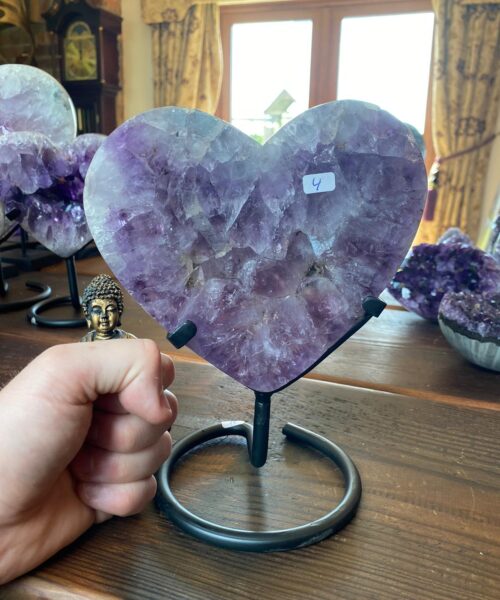 Alternative view of Extra Large – Huge Amethyst Heart 4 Iron Base Purple Quartz Geode Crystal 2.223kg H22xW17xD4.5cm