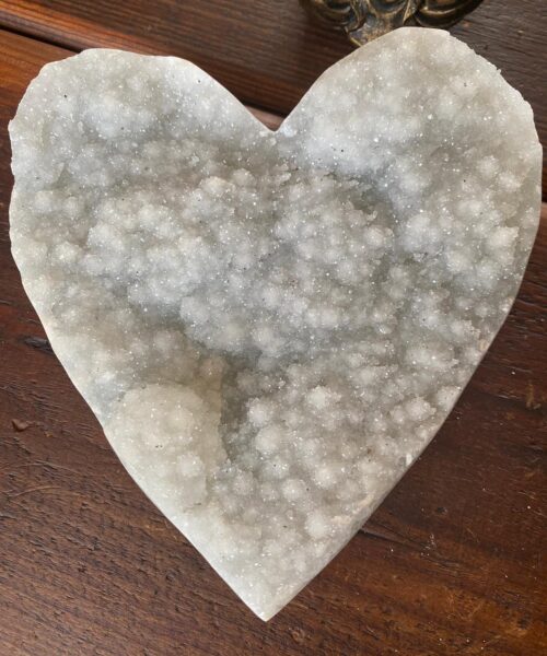 Large White Amethyst Heart 7 White Quartz Geode Crystal Gift 1.342kg - H16xW16xD5.5cm