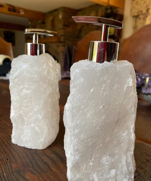 Alternative view of High Quality Snow White Quartz Crystal Gemstone Soap Dispenser 18cm Height x 10.5cm width 1600g