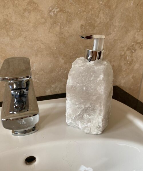 High Quality Snow White Quartz Crystal Gemstone Soap Dispenser 18cm Height x 10.5cm width 1600g