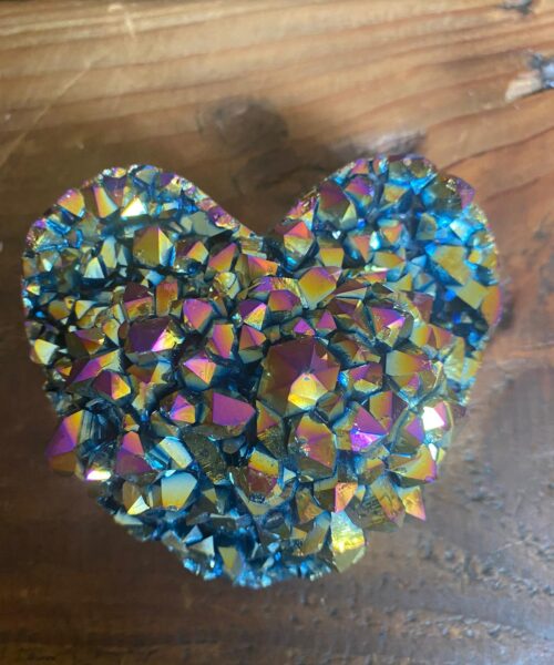 Rainbow Quartz Heart 10, Aura, Titanium, Cluster, Crystal, Gemstone 509g – H9xW9xD6cm