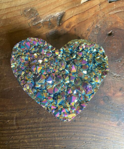 Rainbow Quartz Heart 11, Aura, Titanium, Cluster, Crystal, Gemstone 498g – H9xW10xD4.5cm