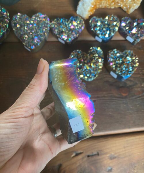 Rainbow Quartz Heart 11, Aura, Titanium, Cluster, Crystal, Gemstone 498g – H9xW10xD4.5cm - Image 9