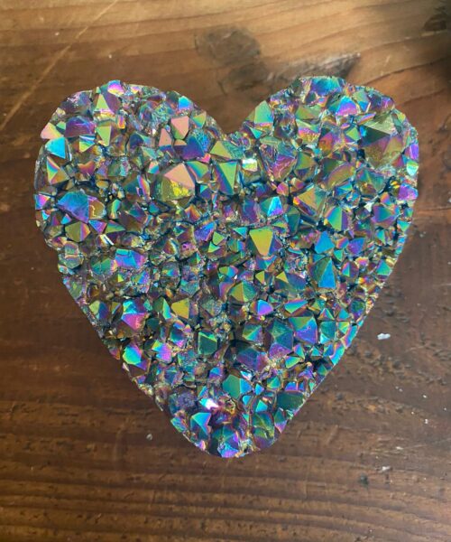 Rainbow Quartz Heart 2, Aura, Titanium, Cluster, Crystal, Gemstone 597g – H9.5xW9.5xD5cm