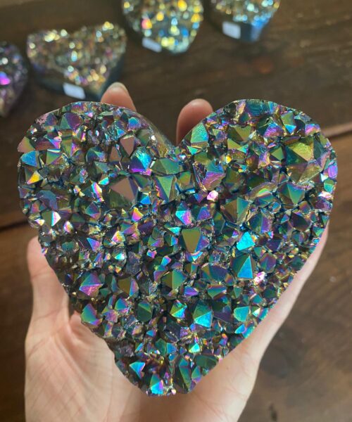 Rainbow Quartz Heart 2, Aura, Titanium, Cluster, Crystal, Gemstone 597g – H9.5xW9.5xD5cm - Image 10