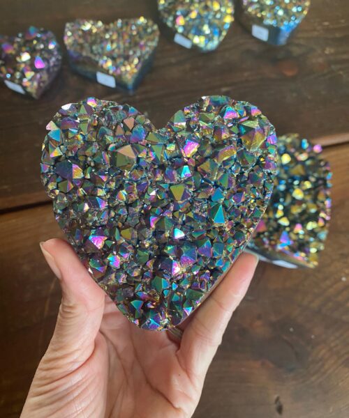 Rainbow Quartz Heart 2, Aura, Titanium, Cluster, Crystal, Gemstone 597g – H9.5xW9.5xD5cm - Image 5