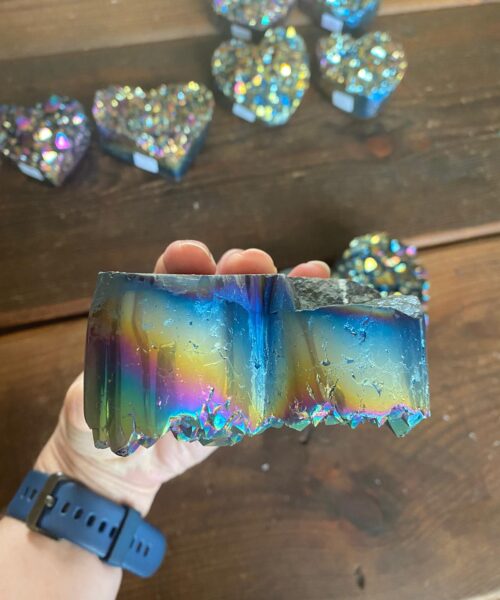 Rainbow Quartz Heart 2, Aura, Titanium, Cluster, Crystal, Gemstone 597g – H9.5xW9.5xD5cm - Image 8